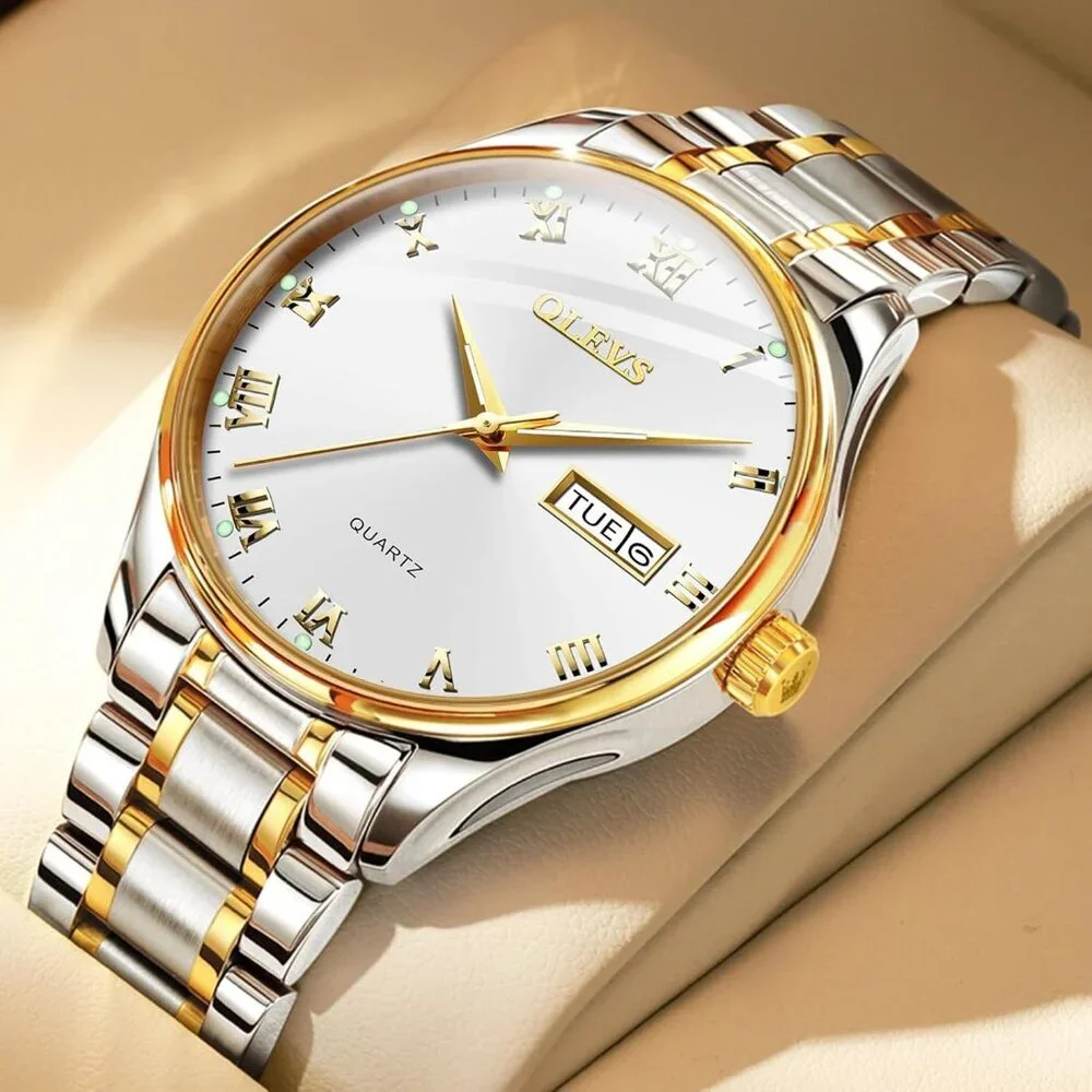 Olevs Men's Steel White-Surface Waterproof Stainless Luminous Stylish Watch